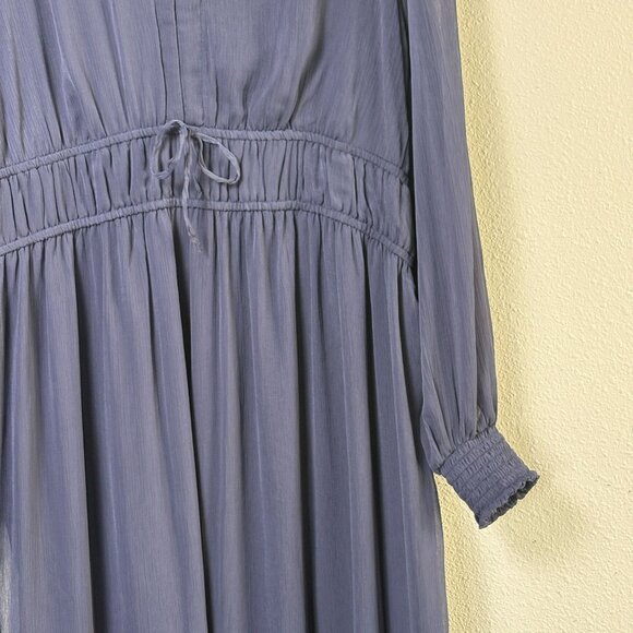 Old Navy Waist Defined Smocked Tie Front Maxi Dress Size Tall XL Navy Chiffon - Picture 3 of 14